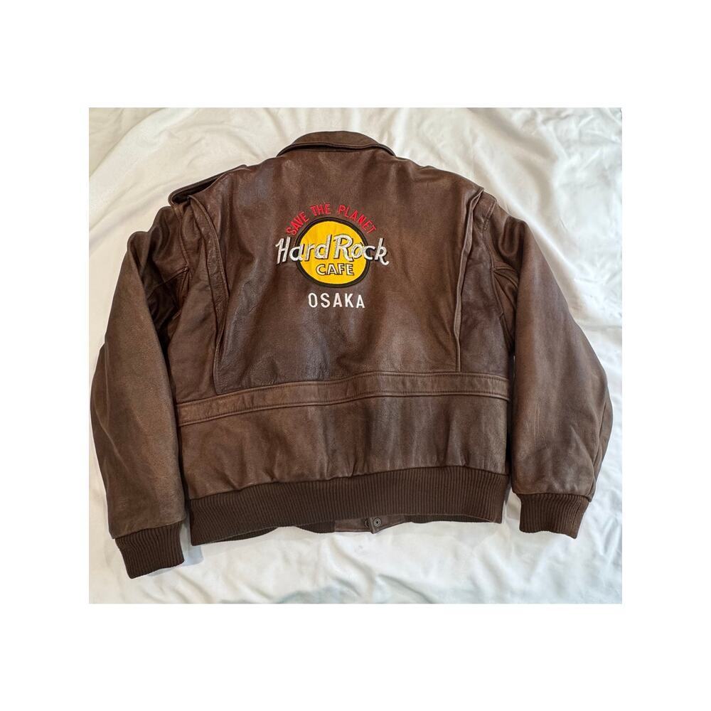 Hard Rock Cafe OSAKA Vintage LEather Bomber Jacket - Picture 2 of 16